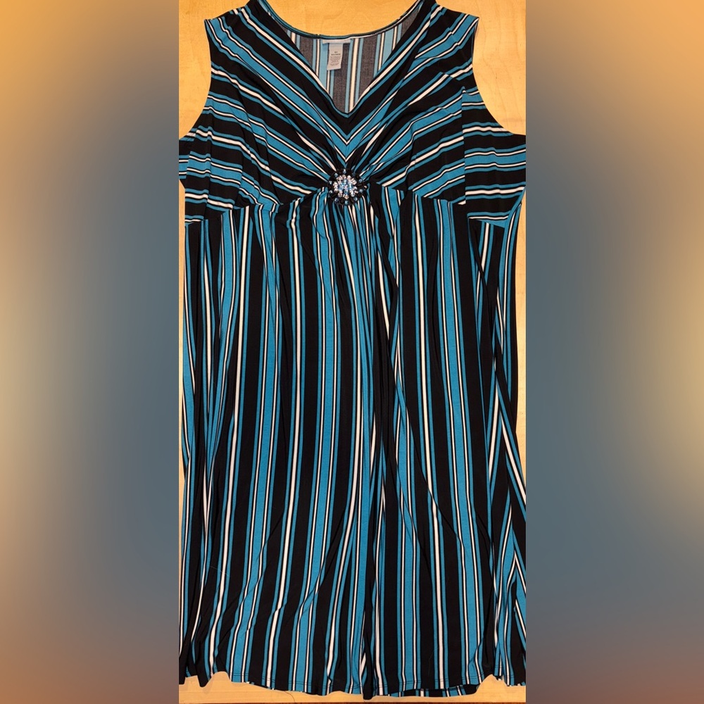 Catherines Dress Womens 5X 34/36W Blue Maxi Sleeveless Stretch Casual Beaded